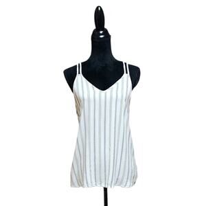 So Double Spaghetti Strap Size Large Ivory Charcoal Stripe Rayon Flowy Tank Top